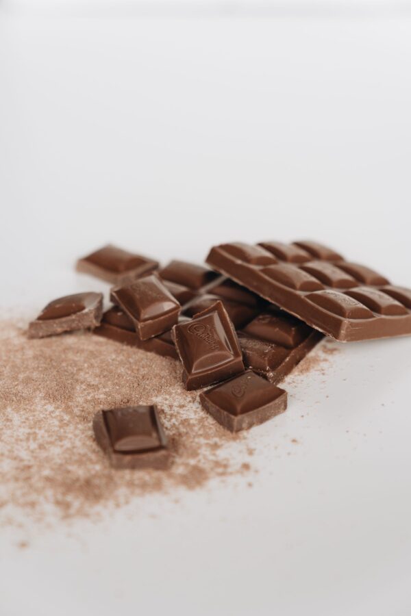 Carrés de chocolat au lait et cacao en poudre